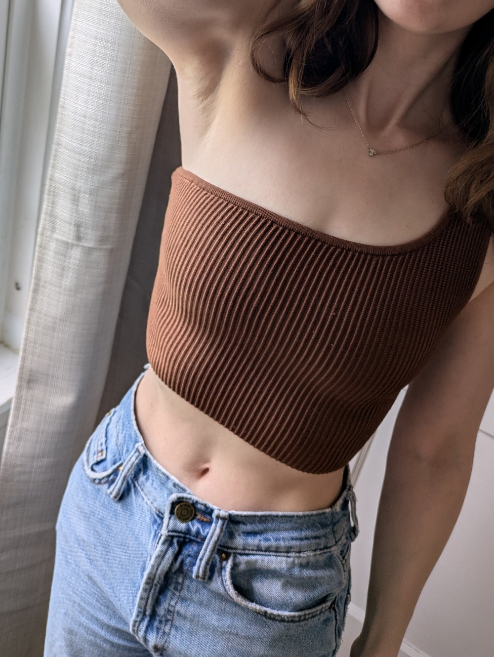 Brown Aritzia Babaton Sculpt Knit One Shoulder Tank
